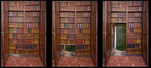 Porte secrte drobe glissante dans une bibliothque